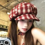 Japanese Style Retro Plaid Beret - Women's Spring Autumn Large Head Size Face-Flattering Artist Hat - Image 2