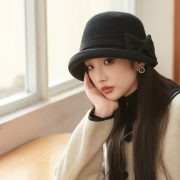 Korean Style Autumn Winter New Women's Wool Bucket Hat with Bow - Elegant Face-Flattering Wide-Brim Hat - Image 2