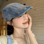 Women's Summer Retro Washed Denim Cap - Korean Style Large Head Size Thin Beret Newsboy Hat - Image 3