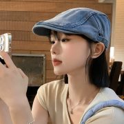 Women's Summer Retro Washed Denim Cap - Korean Style Large Head Size Thin Beret Newsboy Hat - Image 2