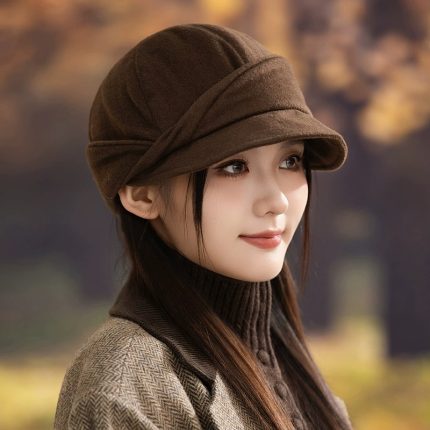 Versatile Wool Pleated Beret - Women's New Autumn Winter Windproof Equestrian Newsboy Cap