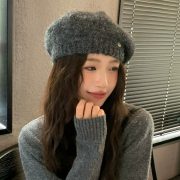 Korean Style Women's Winter Thickened Knit Beret - Versatile Warm Beanie for Large Head Sizes