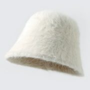 Women's Winter Rabbit Fur Bucket Hat - Korean Style Warm Plush Japanese-Inspired Wide-Brim Hat - Image 2