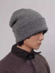 Large Head Circumference Face Slimming Cashmere Solid Color Loose Knitted Slouchy Hat, Warm Ear Protection Wool Hat, Trendy - Image 2