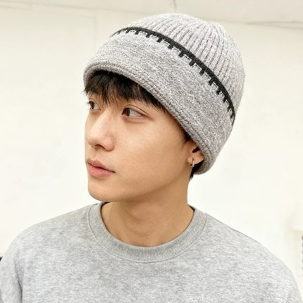 New Style Casual Simple Versatile Knitted Hat for Men, Outdoor Color Block Wool Hat, Autumn Winter Face Slimming Warm Head-wrap Cold Weather Hat